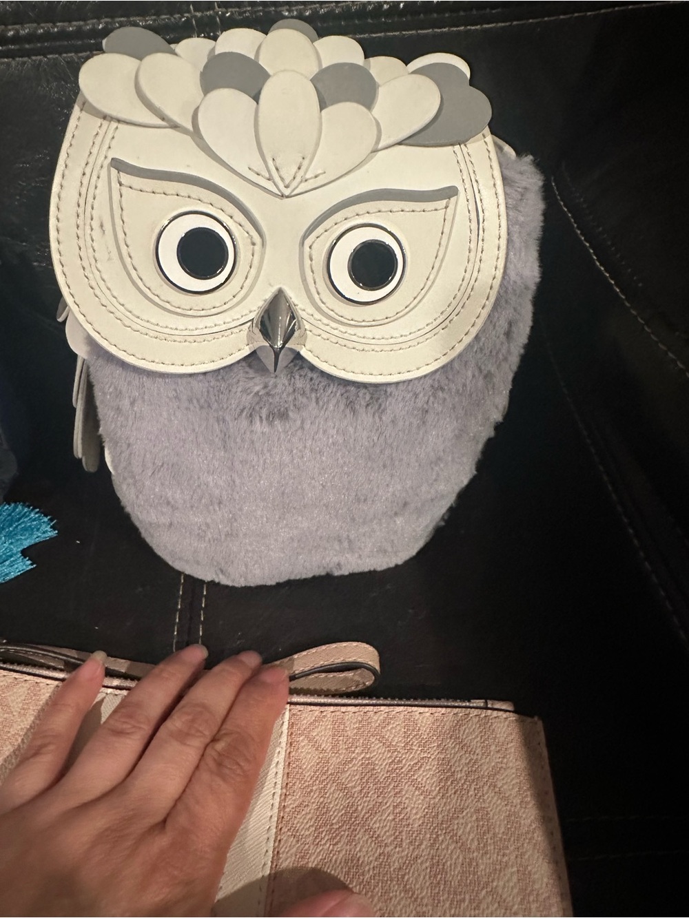 kate spade Gray and White Owl Mini Crossbody Bag
